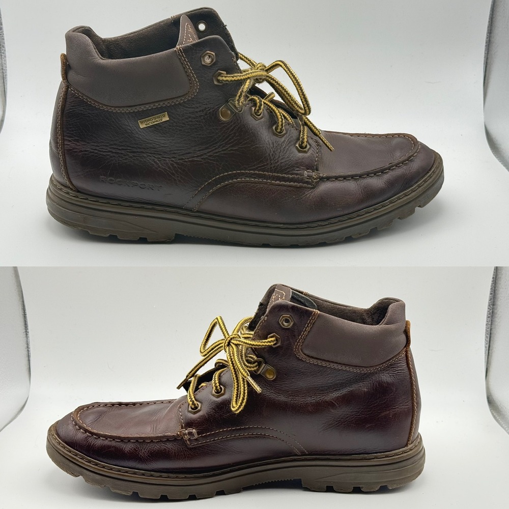 Rockport Storm Surge Brown Leather Water Resistant Moc Toe Boots  Mens 11